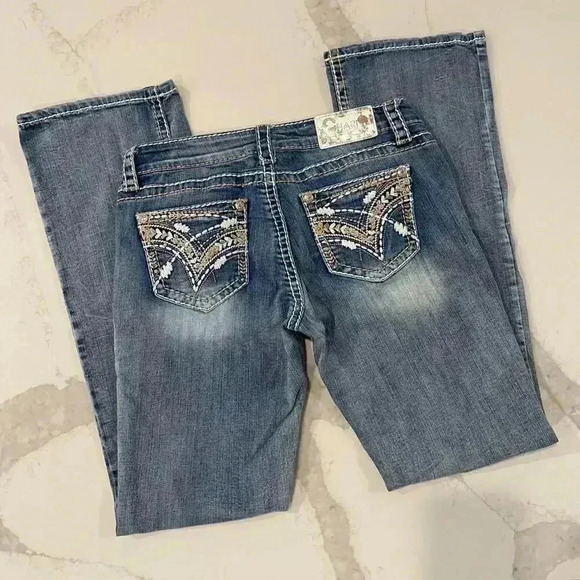 Charme Aztec Embroiderey Mid Rise Bootcut Denim Jeans Women’s 30 Light Blue Wash - Picture 6 of 9
